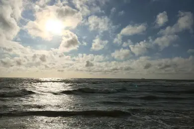 The sea with sun behind the clouds