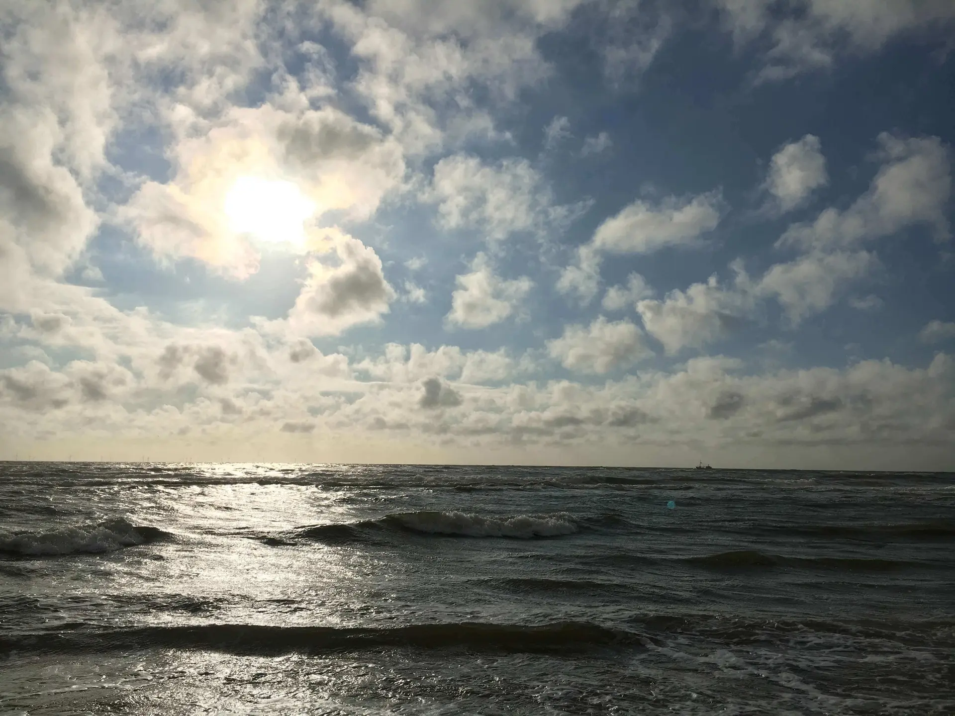 The sea with sun behind the clouds