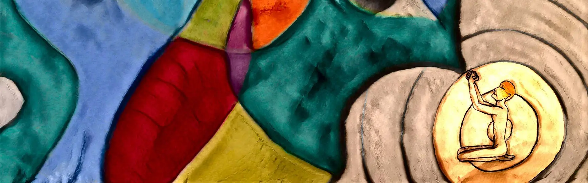 Betende Figur vor Farbenkosmos