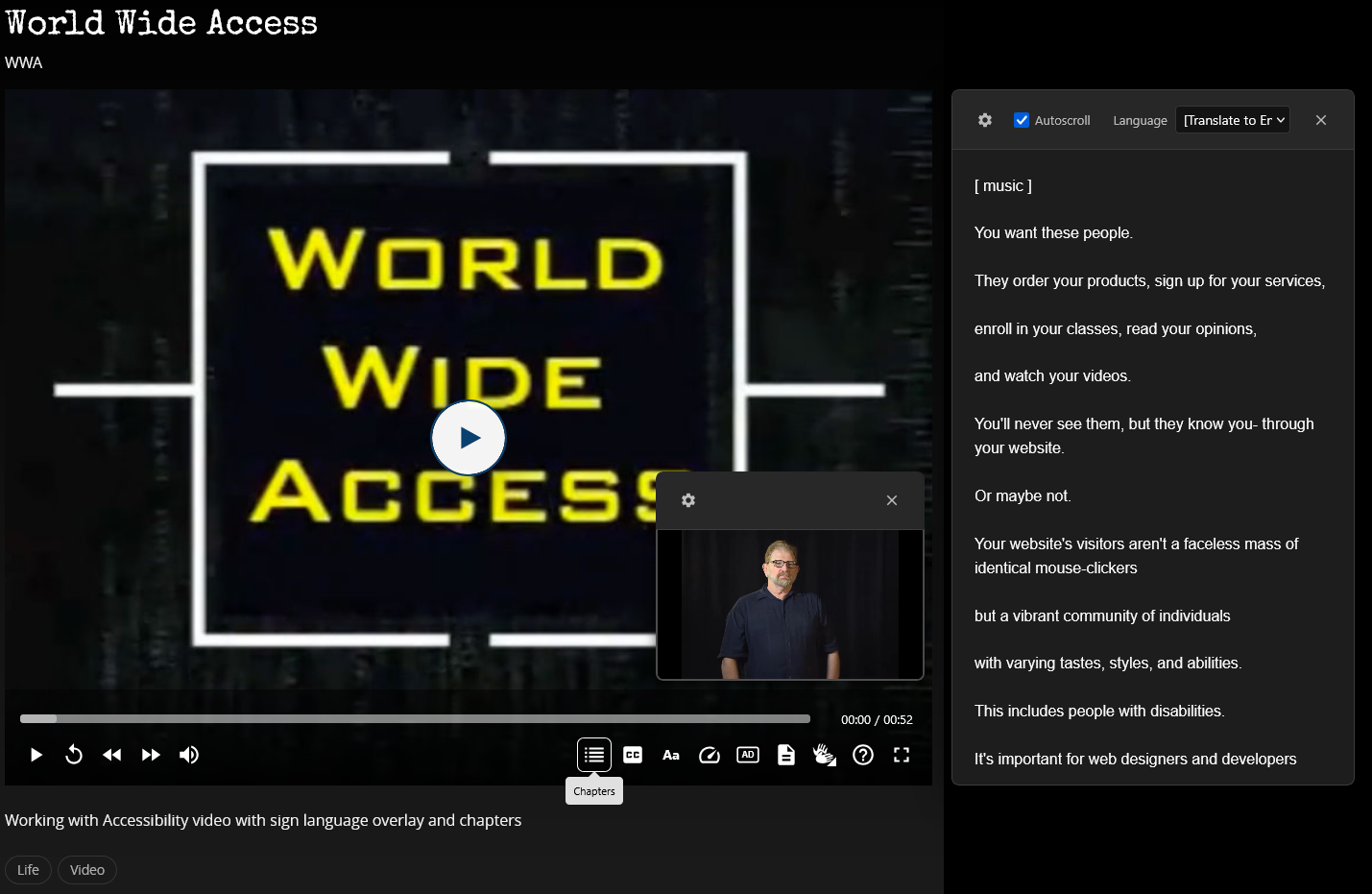 VidPly player on a demo page — single video with control bar and poster